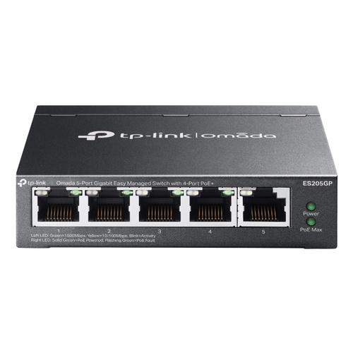 SWITCH GESTIONABLE TP-LINK ES205GP OMADA 5P 5x1Gb RJ45 4 PoE FACIL GESTION CARCASA METALICA VLAN QoS