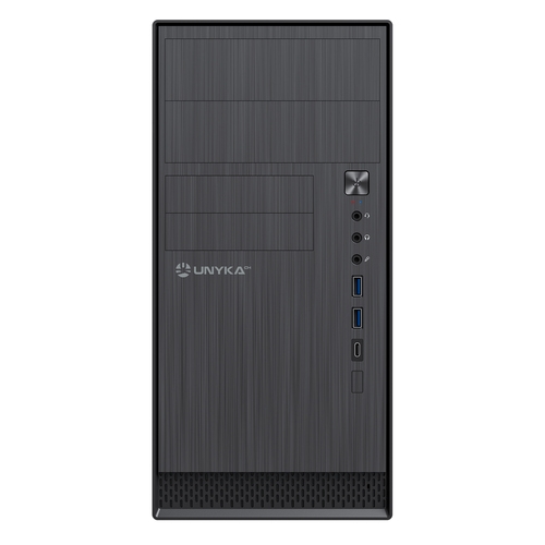 Unyka Aero C12 Black Type C - microATX - Sin fuente - 2xUSB 3.0 - 1xUSB-C 2.0 - Jack audio - 140mm max CPU - 295mm max VGA - 372x178x353