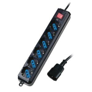 Ewent Regleta con 6 Tomas Tipo L/F (Schuko) para SAI - Proteccion contra Sobretension - Proteccion Infantil - Interruptor On/Off - Enchufe Vde - Cable de 1.5m - Color Negro
