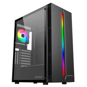 UnykaCH Armor Lumina Black - caja microATX - 1 x USB 2.0 - 2 x USB 3.0 - VGA hasta 340mm - 1 x 120 mm ARGB incluídos - Líquida hasta 360 (frontal) - 390x205x485mm