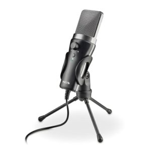 NGS MS120USB Microfono USB para Streaming - Configuracion Ajustable - Grabacion Cardioide - Puerto de Monitorizacion de Auriculares - Compatible con PS4, PS5 y PC - Color Negro