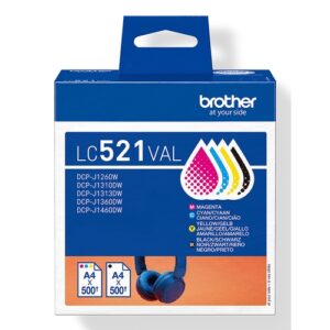 BROTHER Pack de 4 cartuchos de tinta negro, cian, magenta y amarillo LC521VAL 500 pag. cada color