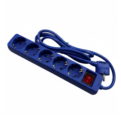 Phasak - Regleta 5 tomas Schuko 16A con interruptor azul 1,8 m