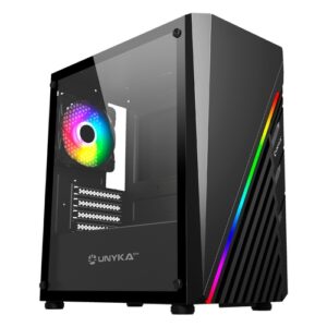Unyka Gaming Mini Glayze - Micro ATX - Lateral de cristal templado - 1 x ARGB 120mm - 4 Slots de expansión - 2xUSB 3.0 - 1xUSB 2.0 - Sin fuente - Líquida 120MM - CPU 160mm - VGA 280mm - 350x200x385