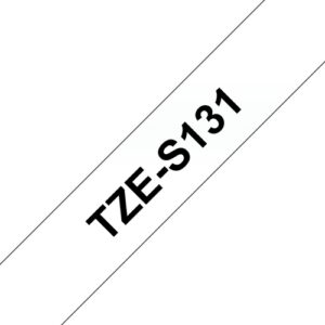 Brother TZeS131 Cinta Laminada Super Adhesiva Original de Etiquetas - Texto negro sobre fondo transparente - Ancho 12mm x 8 metros