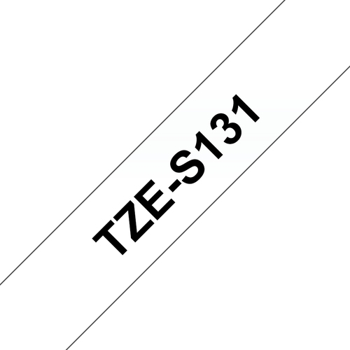 Brother TZeS131 Cinta Laminada Super Adhesiva Original de Etiquetas - Texto negro sobre fondo transparente - Ancho 12mm x 8 metros