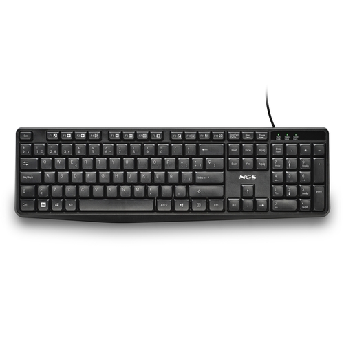 NGS Funky V4 Teclado USB - 12 Teclas Multimedia FN - Teclas de Membrana Silenciosas - Diseno Resistente a Salpicaduras con Tratamiento Antidesgaste - Patas Plegables para Inclinacion Ajustable - Cable