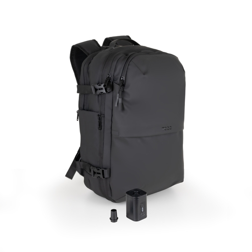 MOCHILA DE VIAJE AL VACÖO + BOMBA AIRE, NEGRO