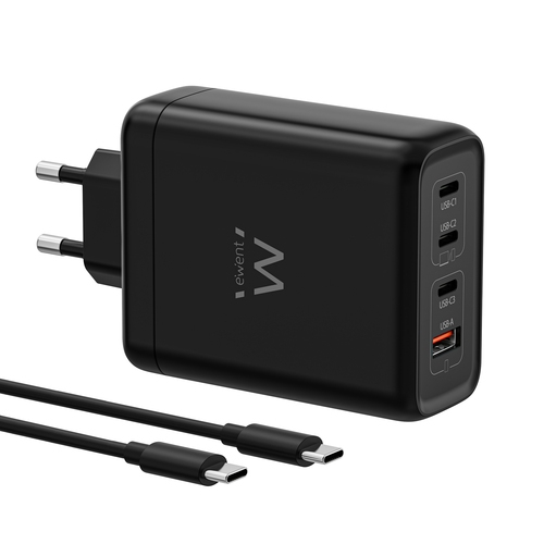 EWENT Cargador USB 140W GaN Fast 4-puertos 2m