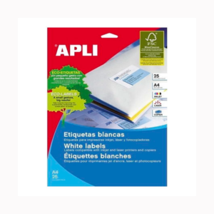 APLI Etiquetas para impresoras Inkjet, Láser y Fotocopiadoras 70 X 25,4 Cantos rectos Blanca DIN A4