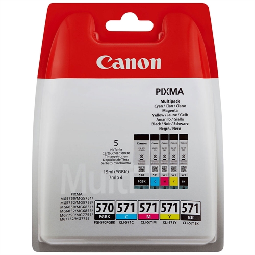 CANON Cartucho de tinta Canon CLI-571 - Negro, Cián, Magenta, Amarillo - Tinta - 4 / Blister Pack