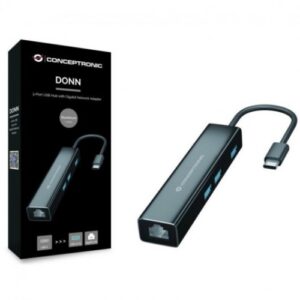 ADAPTADOR USB-C A GIGABIT ETHERNET RJ45 CONCEPTRONIC CON HUB USB 3.0 3 PUERTOS