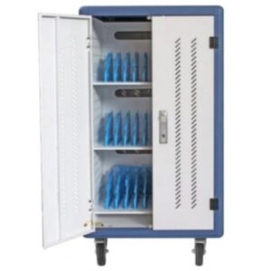 Phasak PHT 3530 - Armario carrito de carga - Cierre de seguridad con cerradura - Para portátiles y tabletas - 30 compartimentos - Con ruedas - Gestión de cables - 6 regletas - 1110x700x640