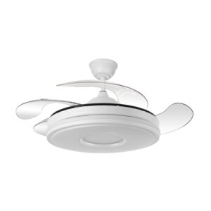 Ventilador Abrila Dani - Techo - 1060 mm - Mando a distancia - 6 velocidades - Motor DC - Luz LED integrada 3 colores - Aspas transparentes - Acabado en blanco