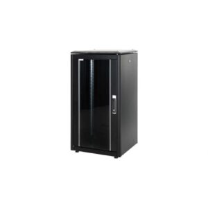 Armario rack suelo 19" PHASAK-PRO 22U 600x800 negro, 2 bandejas fijas+Ventilación X4-12" + Regleta X6 (INCLUYE MONTAJE Y PORTES)