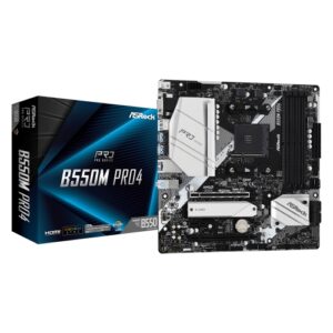 Placa base AM4 microATX Asrock B550M Pro4 - 4xDDR4 (hasta 128GB 4533 Mhz OC) - 6 x SATA RAID - 2 x M.2 - USB 2.0 (2/4) - USB 3.1 (5/4) - 1 x USB-C 3.1 - HDMI - VGA - DP