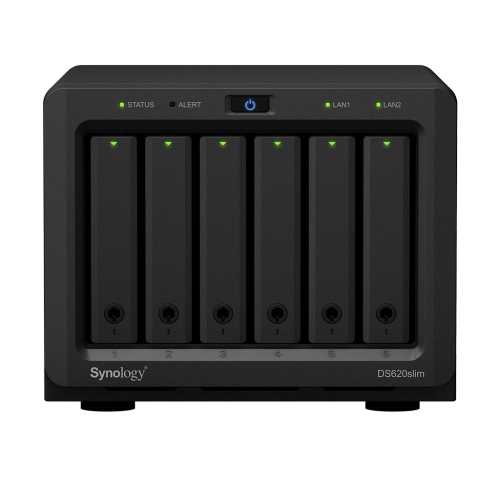 Synology DS620slim - NAS 6 bahías 2.5" SATA - Intel Celeron J3355 dual-core - 2GB DDR4 SODIMM (hasta 6GB) - 2 x Gigabit Ethernet - 2 x USB 3.2
